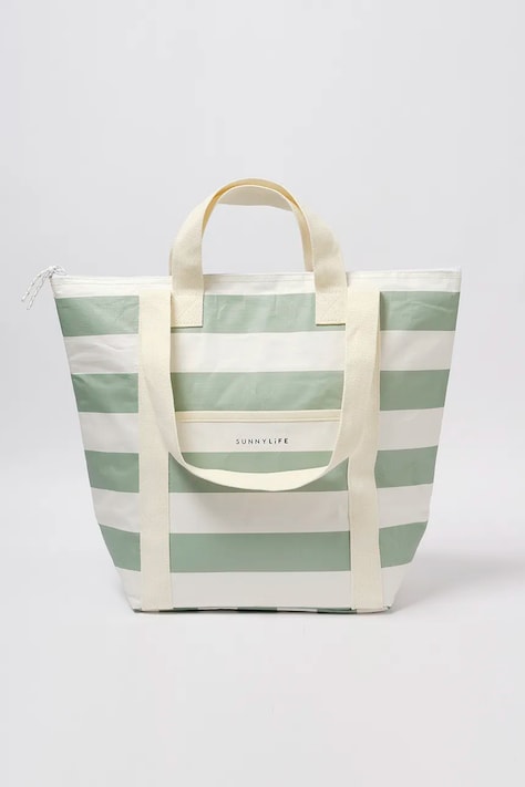 SunnyLife termikus táska La Palma Sage Stripe 23 L zöld