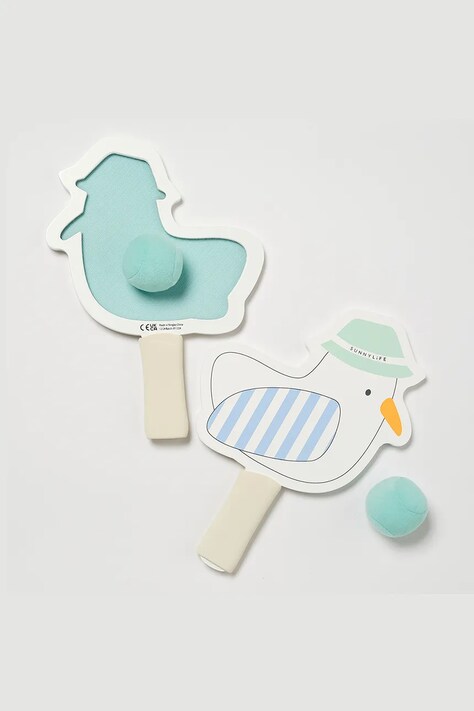 Sada rakiet a plážových loptičiek SunnyLife Sammy the Seagull Blue Stripe 4-pak