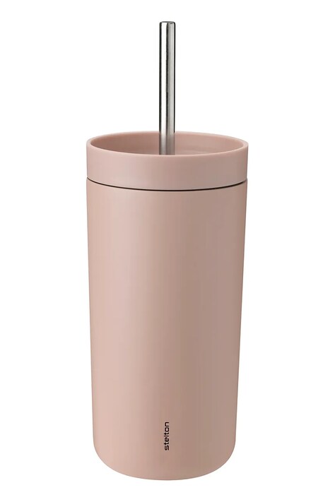 Termohrnček so slamkou Stelton To Go Sip 400 ml ružová farba