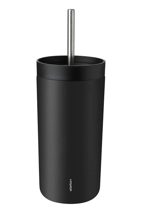 Termohrnček so slamkou Stelton To Go Sip 400 ml čierna farba