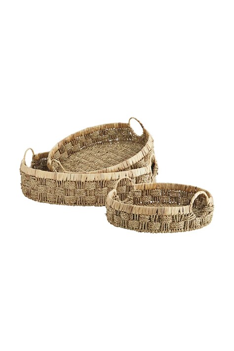 Madam Stoltz zestaw koszy dekoracyjnych 38 x 9 / 45 x 11 / 57 x 14 cm 3-pack kolor beżowy