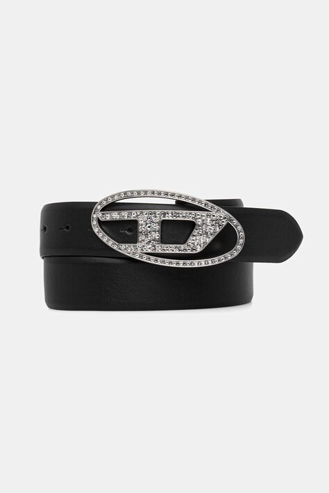 Diesel curea de piele OVAL D LOGO B-1DR STRASS culoarea negru, X09611.P6364