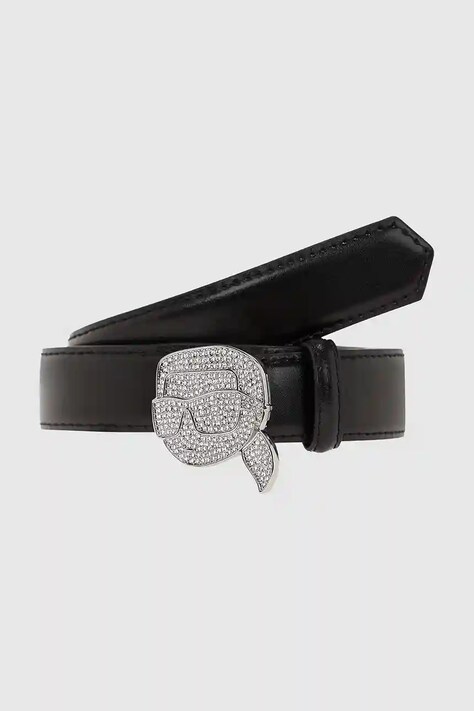 Δερμάτινη ζώνη Karl Lagerfeld γυναικεία, χρώμα: μαύρο, A4W33046