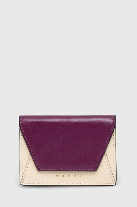 Kožená peněženka Marni fialová barva
