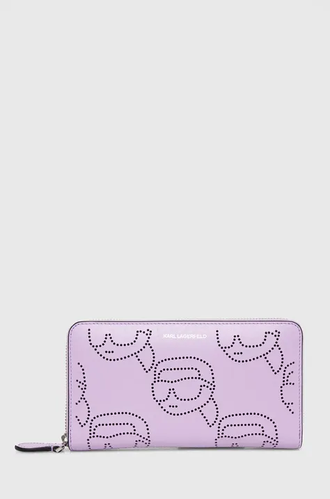 Kožená peněženka Karl Lagerfeld fialová barva