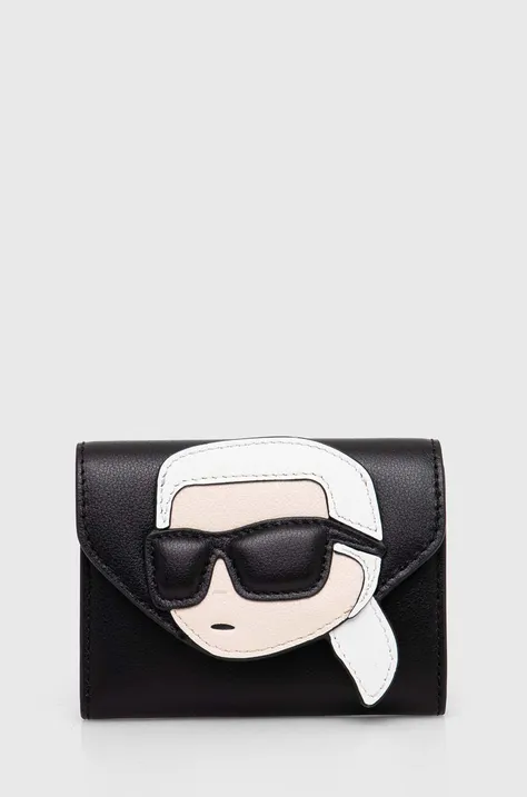 Δερμάτινο πορτοφόλι Karl Lagerfeld γυναικείο, χρώμα: μαύρο, 245W3214