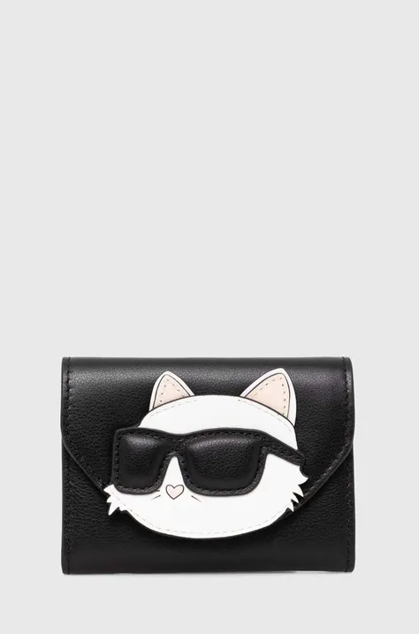 Δερμάτινο πορτοφόλι Karl Lagerfeld γυναικείο, χρώμα: μαύρο, 245W3215