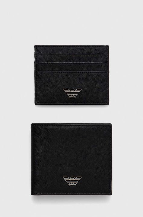 Peňaženka a kožený obal na karty Emporio Armani pánska, čierna farba, Y4R237 Y138E