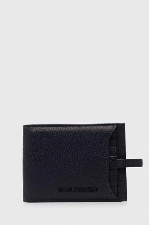 Emporio Armani portofel de piele barbati, culoarea albastru marin