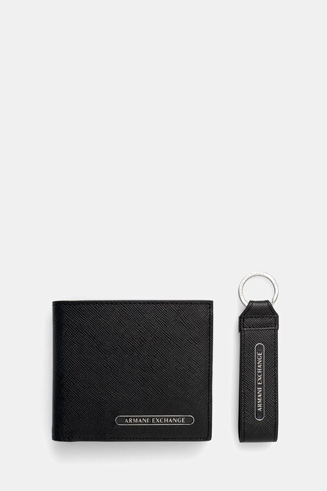 Armani Exchange portfel skórzany + brelok męski kolor czarny XM001275 AF12702