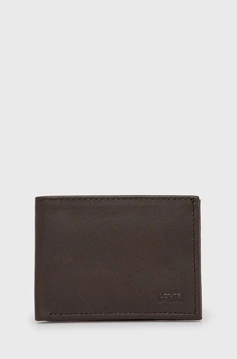Шкіряний гаманець Levi's колір коричневий