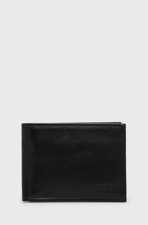 Usnjena denarnica Levi's črna barva