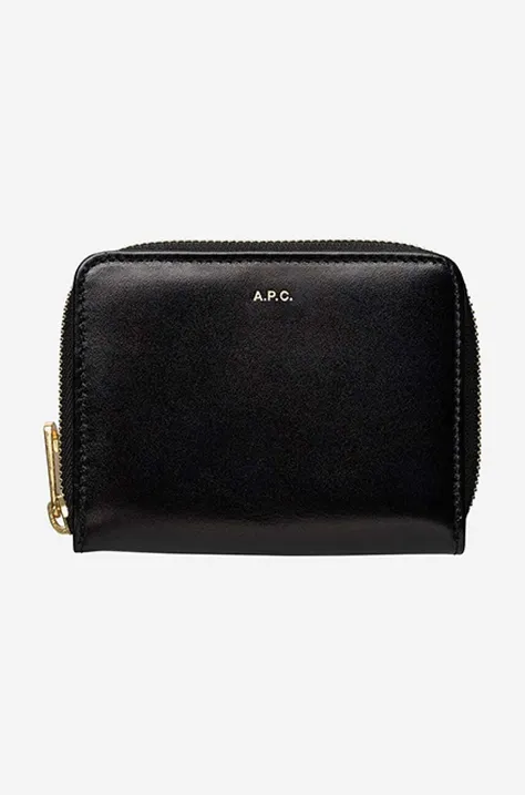 A.P.C. leather wallet Compact Emmanuelle PXAWV-F6302 BLACK black color