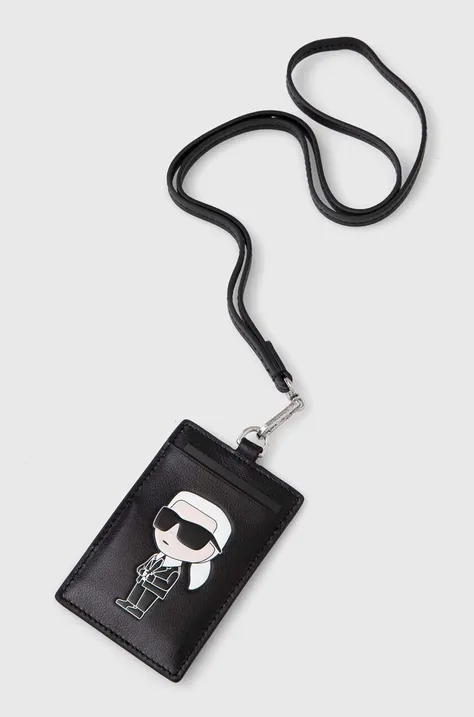 Usnjen etui za kartice Karl Lagerfeld črna barva, 241W3205