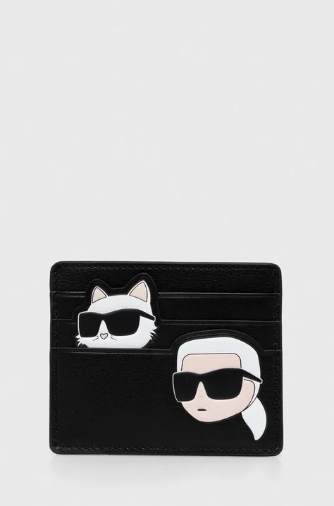 Karl Lagerfeld etui na karty skórzane kolor czarny 245W3216