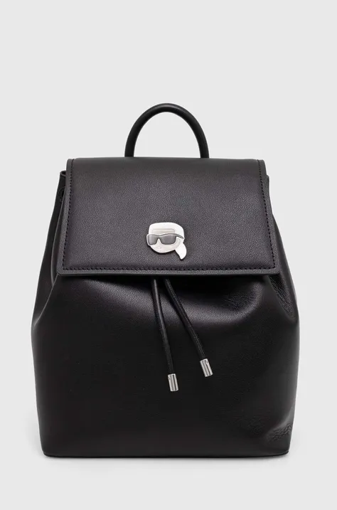 Kožený batoh Karl Lagerfeld dámský, černá barva, malý, s aplikací