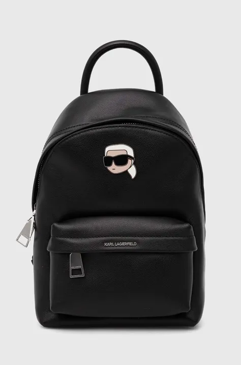 Kožený ruksak Karl Lagerfeld dámsky, čierna farba, malý, s nášivkou, 245W3194