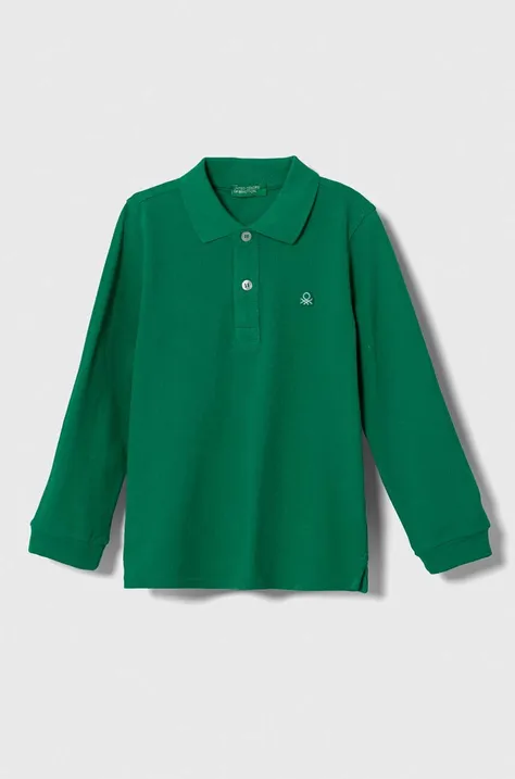 United Colors of Benetton longsleeve din bumbac pentru copii culoarea verde, neted