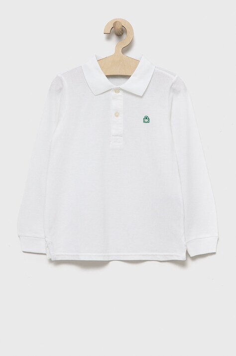 United Colors of Benetton longsleeve din bumbac pentru copii culoarea alb, neted