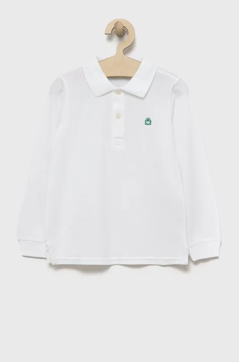 Dječja pamučna majica dugih rukava United Colors of Benetton boja: bijela, jednobojni model