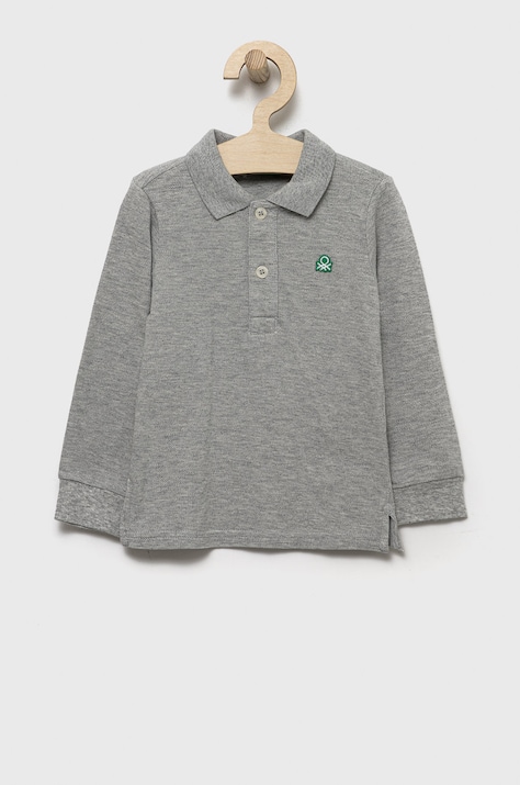 United Colors of Benetton longsleeve din bumbac pentru copii culoarea gri, neted