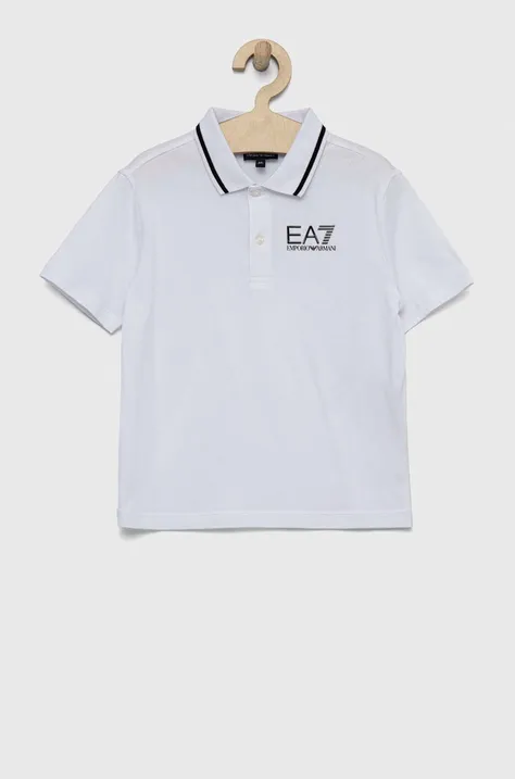 EA7 Emporio Armani tricouri polo din bumbac pentru copii culoarea alb, neted