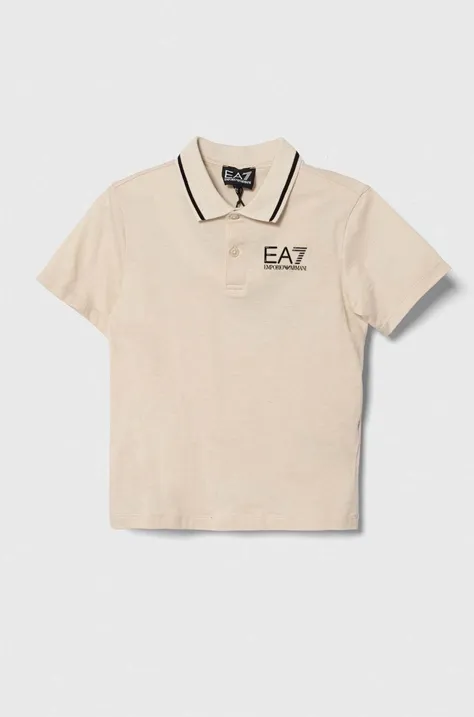 Παιδικά βαμβακερά μπλουζάκια πόλο EA7 Emporio Armani χρώμα: μπεζ