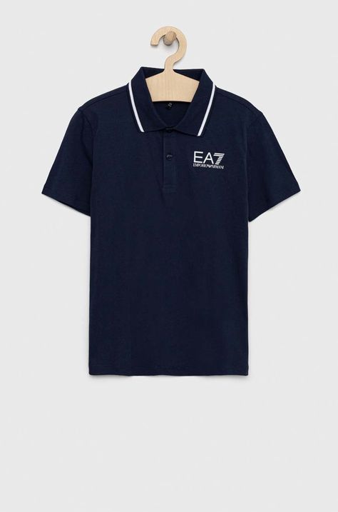 Детска памучна тениска с яка EA7 Emporio Armani
