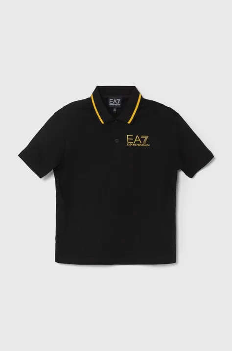 EA7 Emporio Armani tricouri polo din bumbac pentru copii culoarea negru, neted