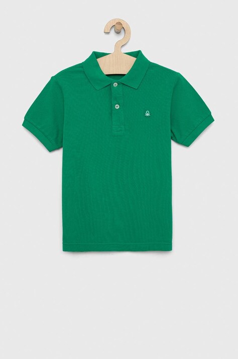 Детское хлопковое поло United Colors of Benetton цвет зелёный однотонный