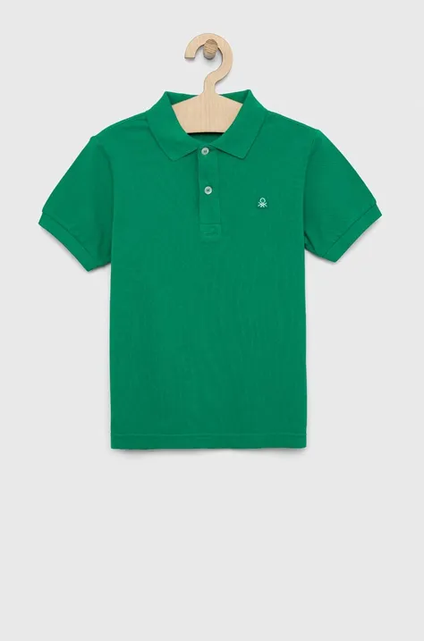 Pamučna polo majica United Colors of Benetton boja: zelena, jednobojni model