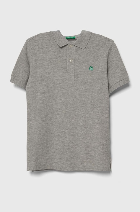 United Colors of Benetton tricouri polo din bumbac pentru copii culoarea gri, neted