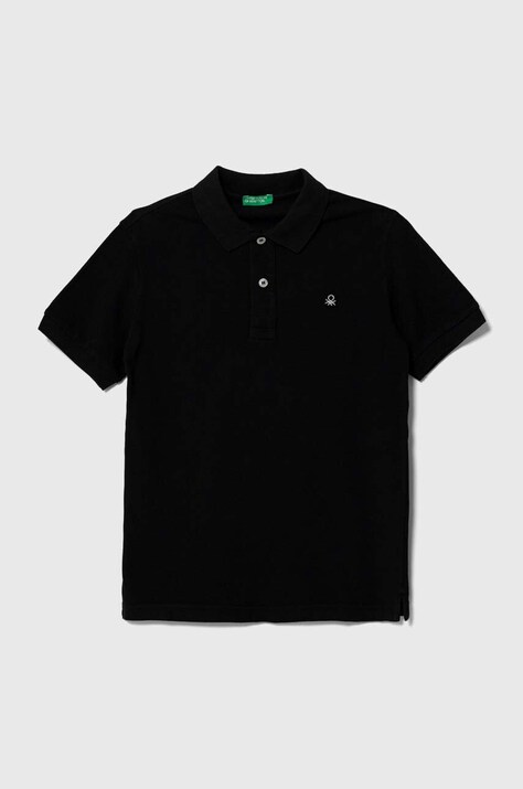 Otroški bombažen polo United Colors of Benetton črna barva