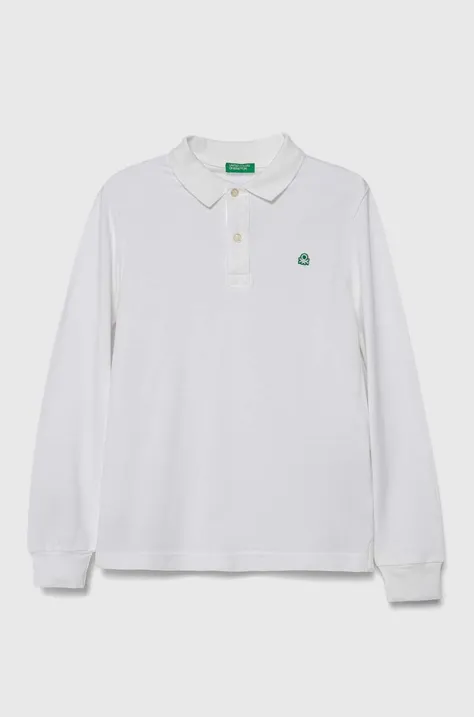 Otroška bombažna majica z dolgimi rokavi United Colors of Benetton bela barva