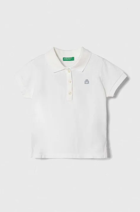 Detské polo tričko United Colors of Benetton biela farba, jednofarebný