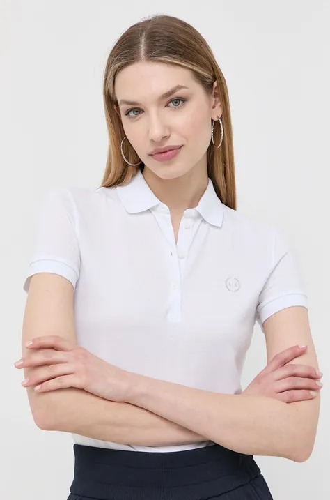 Bavlnené polo tričko Armani Exchange biela farba