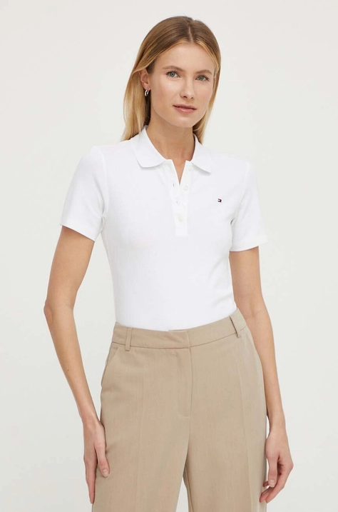 Polo tričko Tommy Hilfiger dámsky, biela farba