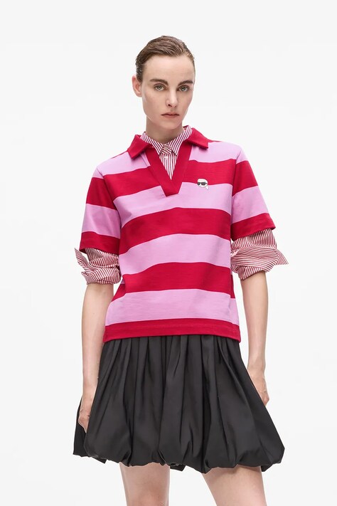 Bavlněné polo tričko Karl Lagerfeld dámské, růžová barva, A4W17099