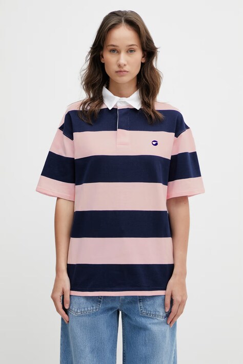 Βαμβακερό μπλουζάκι πόλο Coperni Striped Polo χρώμα: ροζ, COPJS117F5026