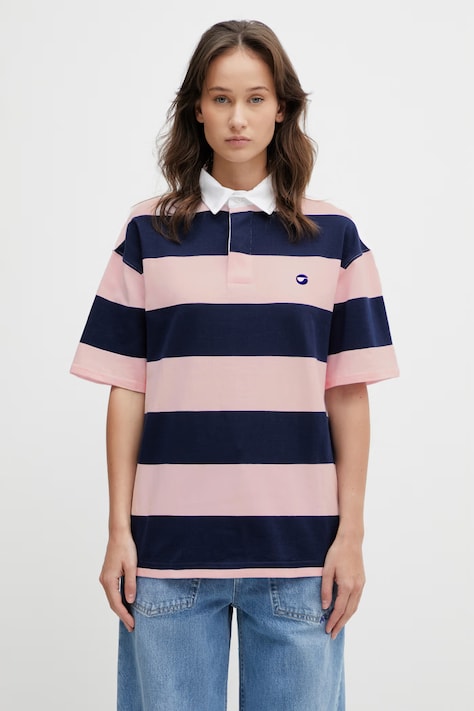 Βαμβακερό μπλουζάκι πόλο Coperni Striped Polo χρώμα: ροζ, COPJS117F5026