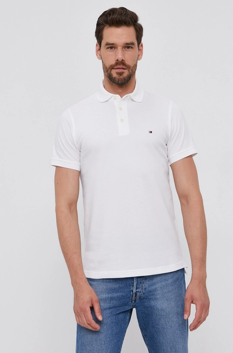 Tommy Hilfiger tricou Polo bărbați, culoarea alb, material uni MW0MW17771