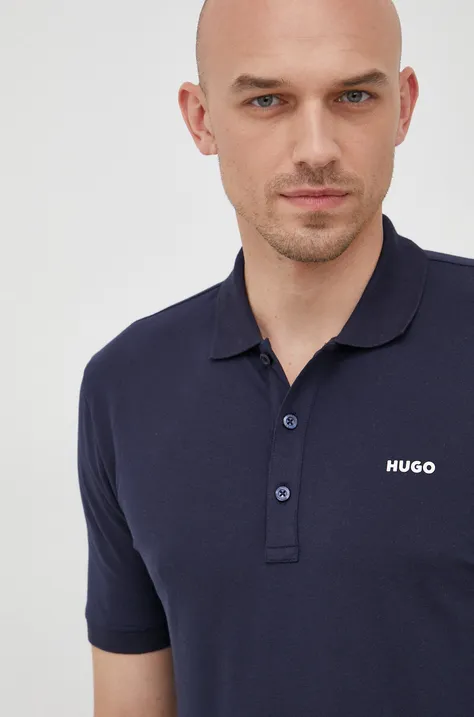 Тениска с яка HUGO в тъмносиньо с изчистен дизайн 50470547