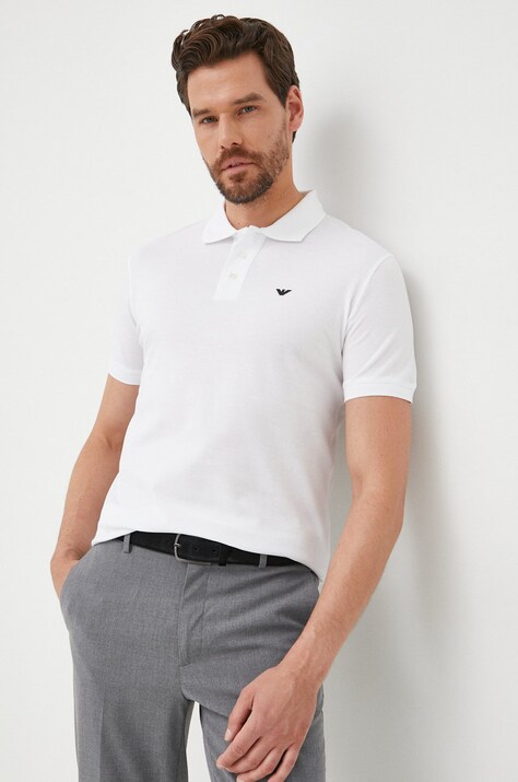 Bavlnené polo tričko Emporio Armani biela farba, jednofarebný, 8N1FQ2 1JTKZ
