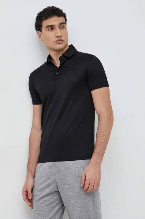 Polo tričko Emporio Armani pánske, čierna farba, jednofarebné, 8N1F98 1JUVZ
