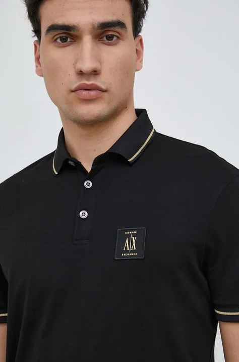 Bavlněné polo tričko Armani Exchange černá barva, s aplikací, 8NZFPQ ZJH4Z NOS