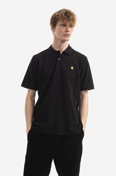 Βαμβακερό μπλουζάκι πόλο Carhartt WIP Chase Pique χρώμα: μαύρο