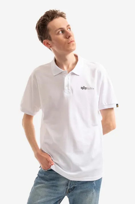 Βαμβακερό μπλουζάκι πόλο Alpha Industries χρώμα: άσπρο