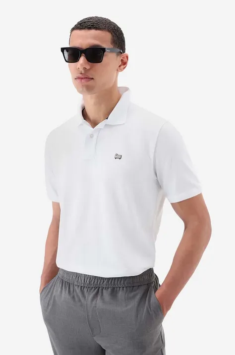 Βαμβακερό μπλουζάκι πόλο Woolrich χρώμα: άσπρο