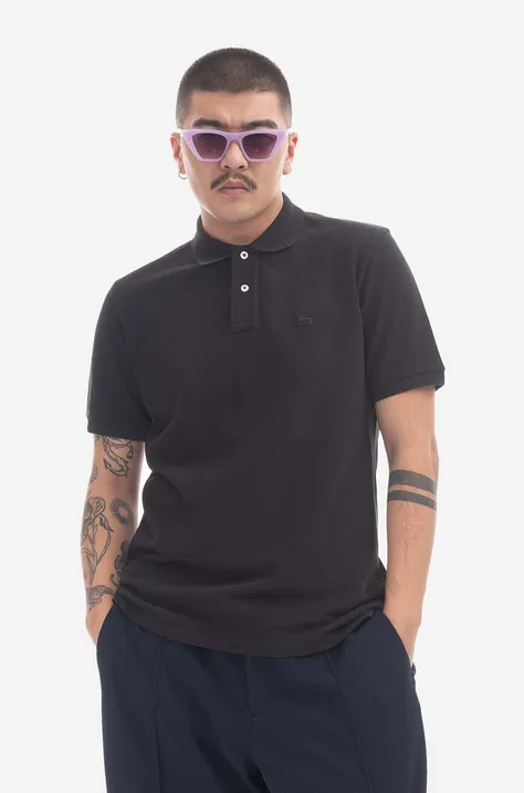 Bavlnené polo tričko Woolrich CFWOPO0048MRUT2931-8041, čierna farba, jednofarebné