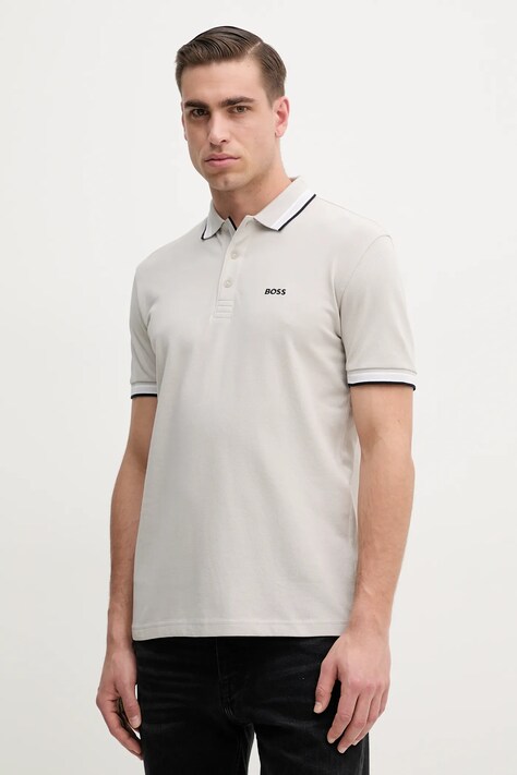 Bavlněné polo tričko BOSS Green šedá barva, 50469055